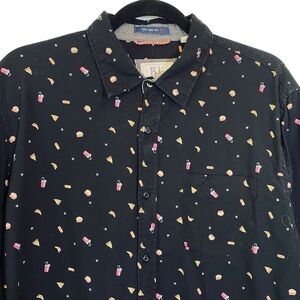 RJC Men's size Large Black Fast food Novelty Patterned Button up Shirt